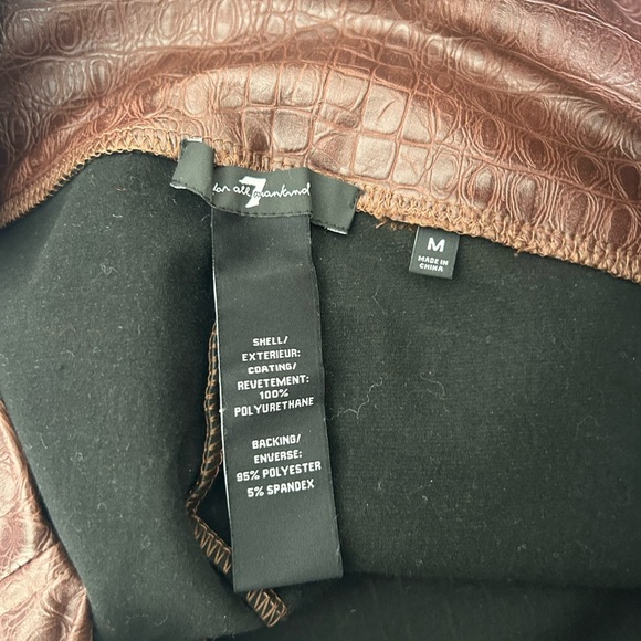 7 For All Mankind Crocodile Embossed Faux Leather Paneled Brown Leggings Size M - Picture 4 of 7